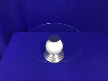 Porta doce vidro / inox com bola branca porcelana - 40x17 cm