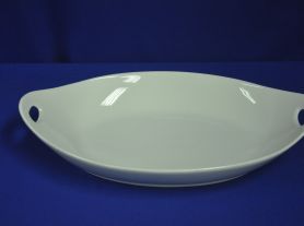 Travessa porcelana oval com alça vazada - 43x26x9 cm