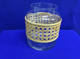 Vaso redondo vidro c/ acabamento rattan - 16x12